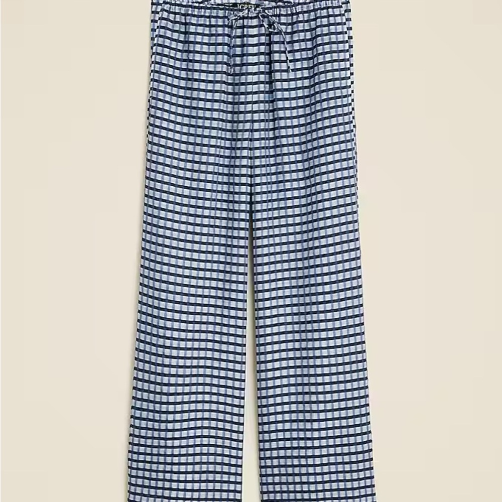 J.Crew Navy and Light Blue Crinkled Beach Pant in Gingham Print